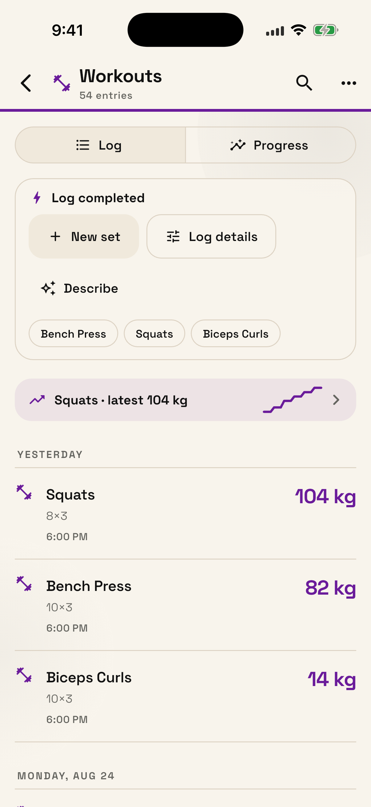 Tertibo Workouts tracker running in the iPhone Simulator